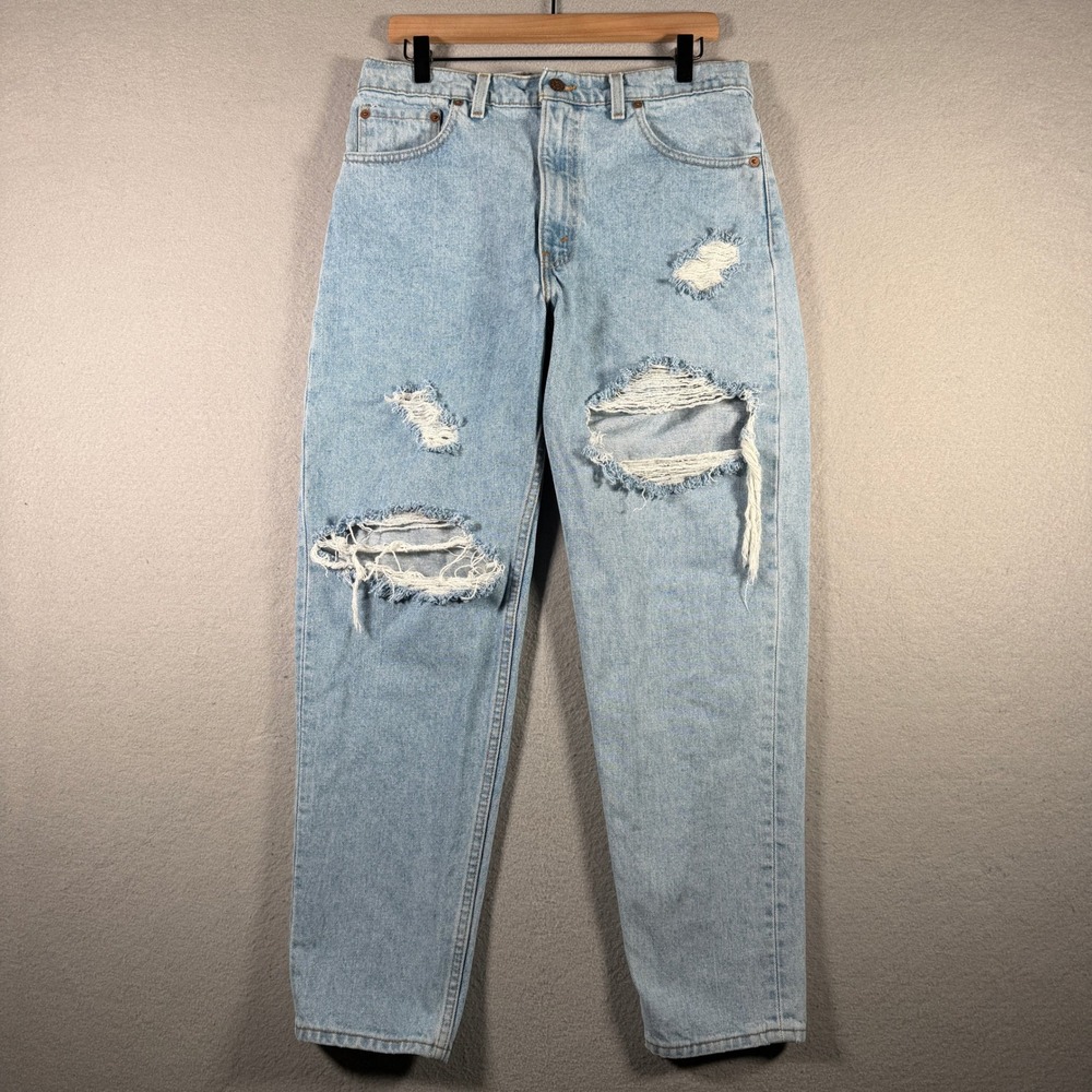 Vintage Levis 501 Distressed Straight Leg Jeans Light Wash Blue 32x30 90's